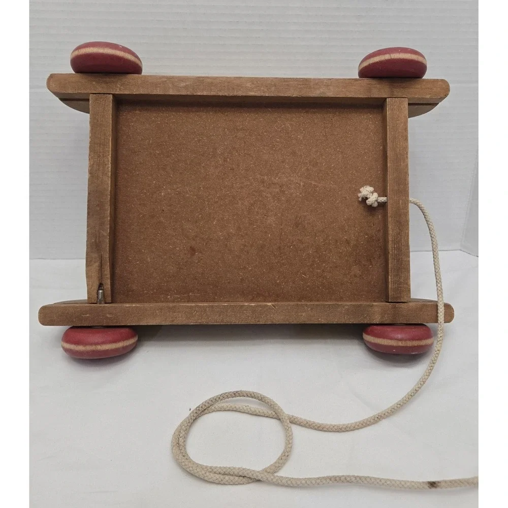 Vintage Playskool Pull Along WAGON with 21 Alphabet Wooden Blocks ABC 1950s